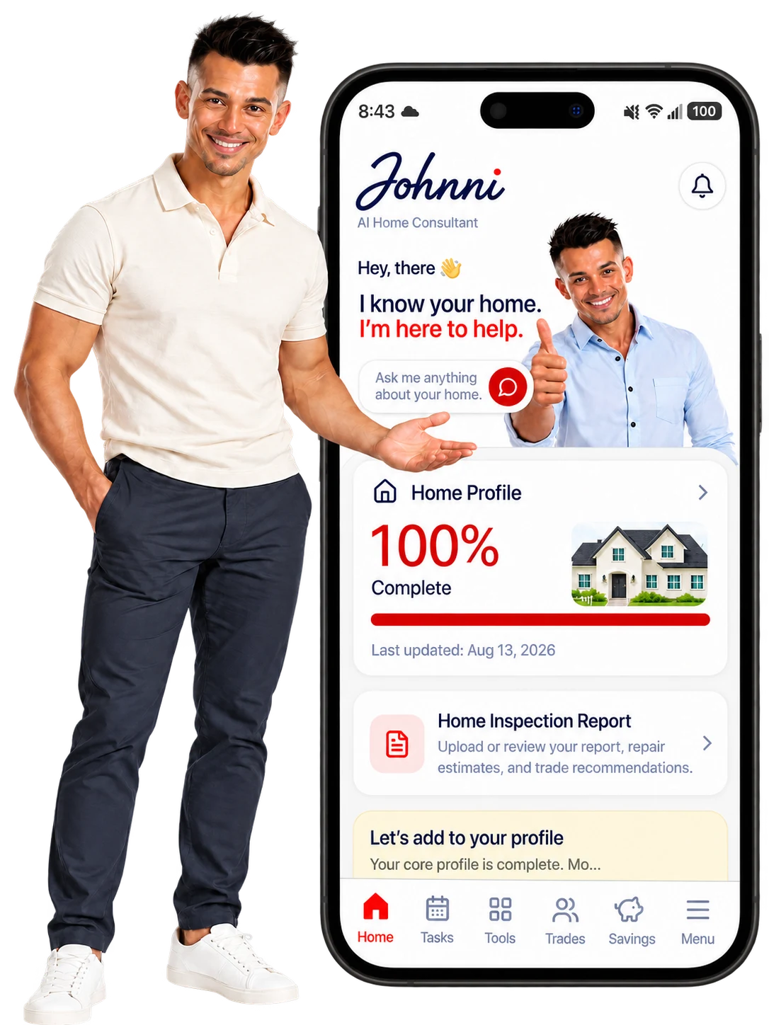 Johnni presenting the app’s home screen on a phone